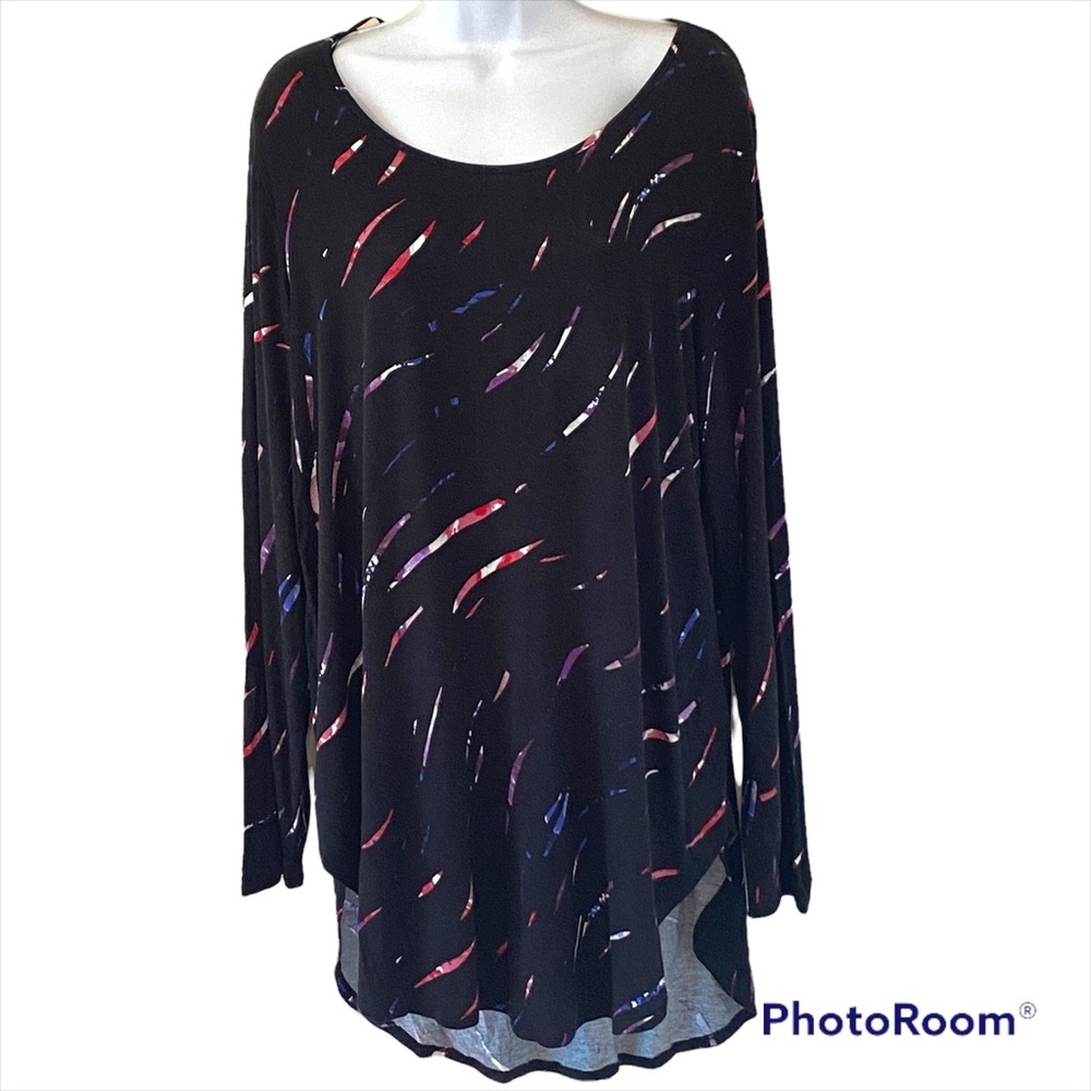 Apt 9 Long Sleeve Scoop Neck Colorful Print Tunic Size XL Black